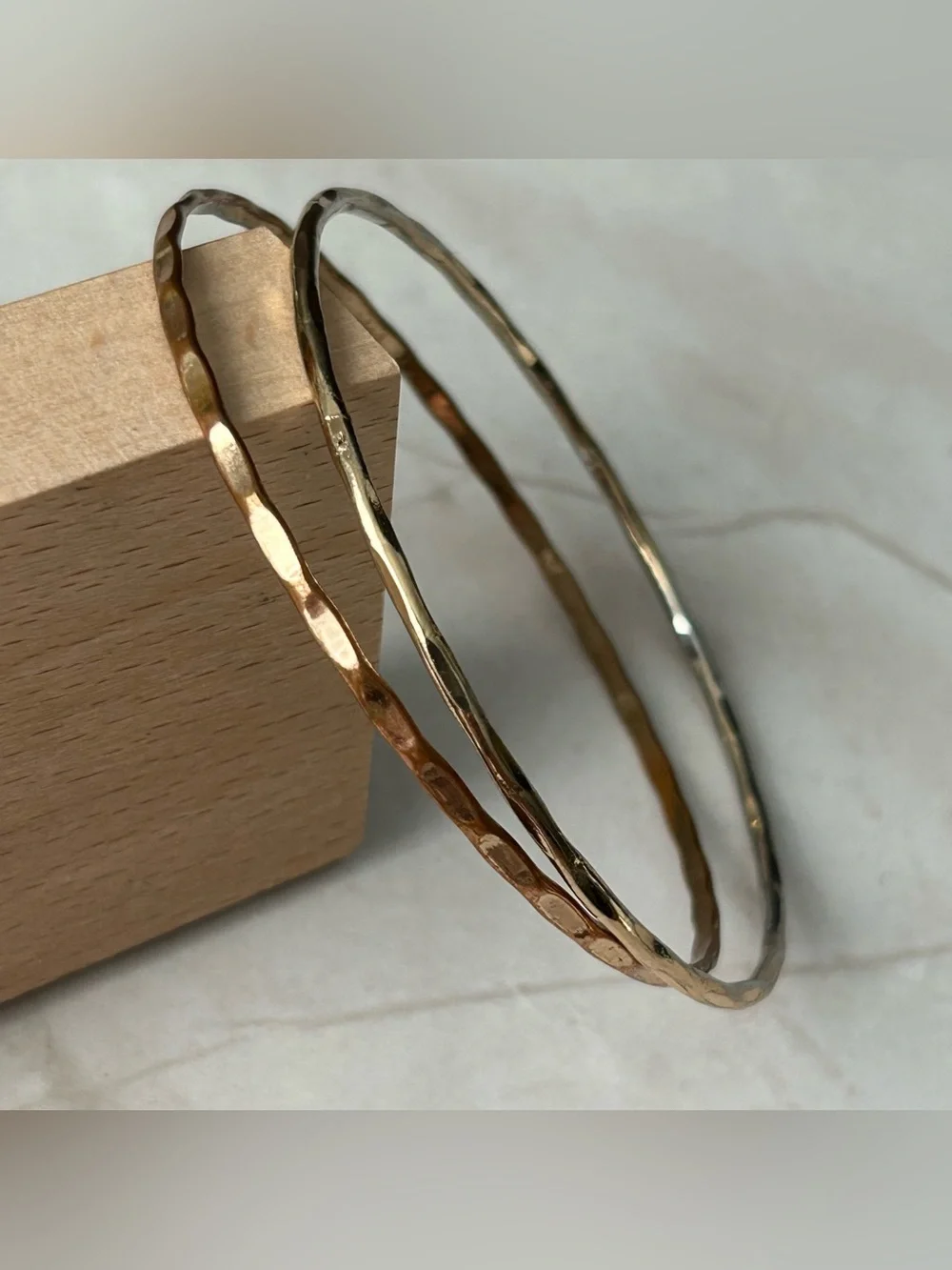 Hammered Mixed Metal Bangle Set